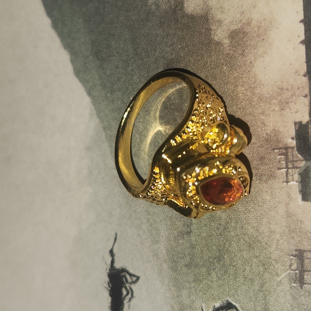 Gold Poison Ring with Orange Gemstone Size 7 - Picture 13 of 15